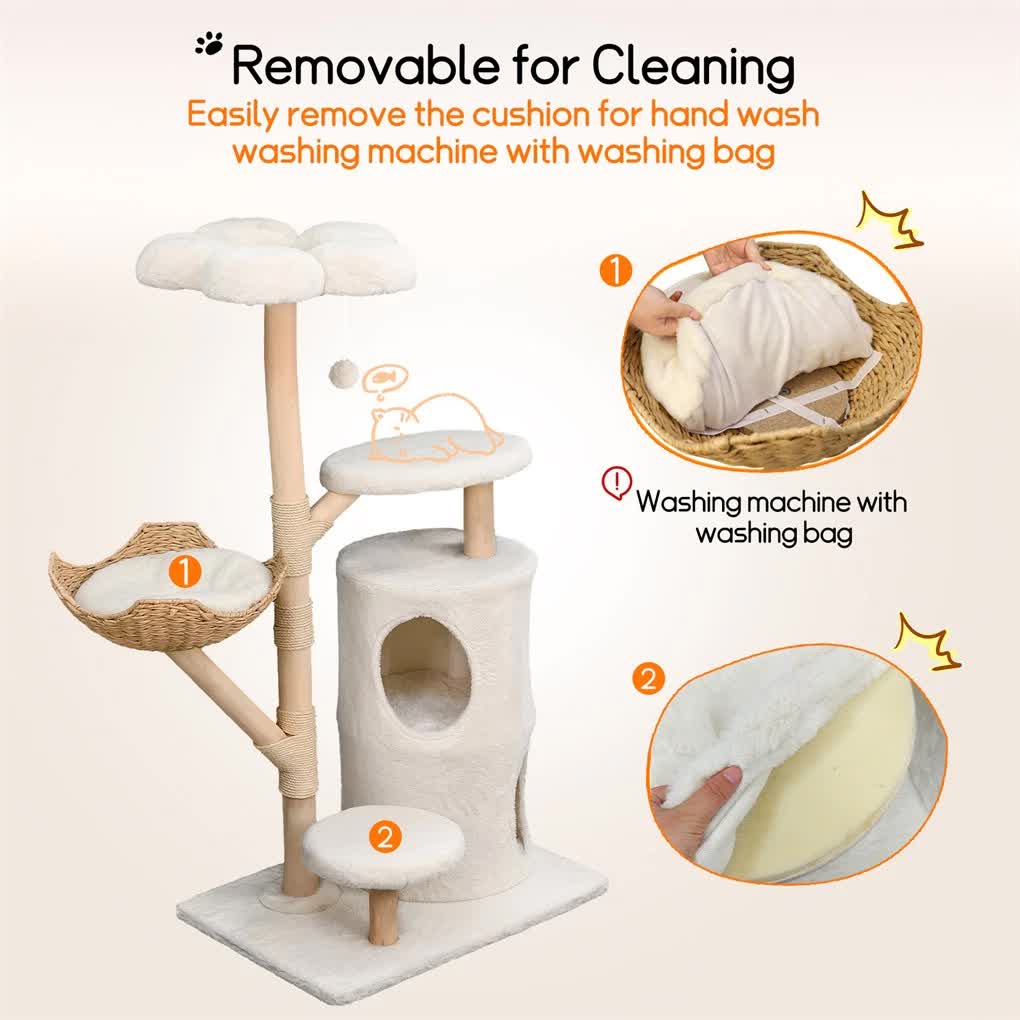 142cm Large Tall Cat Tree Tower with Soft Flower Perch & Condo - Multi-Level Cat Furniture for Kittens & Adult Cats - Image 3