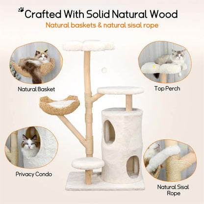 142cm Large Tall Cat Tree Tower with Soft Flower Perch & Condo - Multi-Level Cat Furniture for Kittens & Adult Cats - Image 4