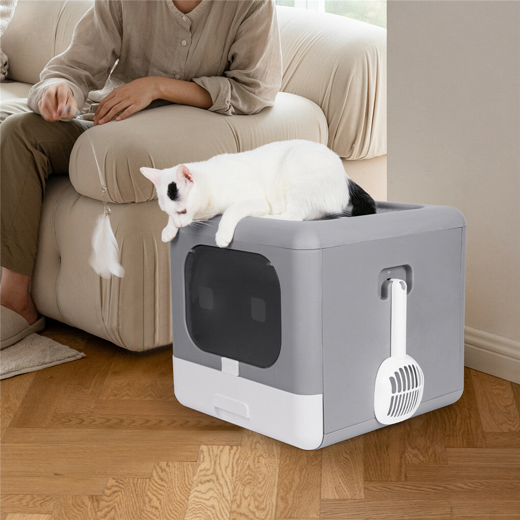 Foldable Fully Enclosed Hooded Cat Litter Box Self-Cleaning Kitty Toilet w Tray - Image 3