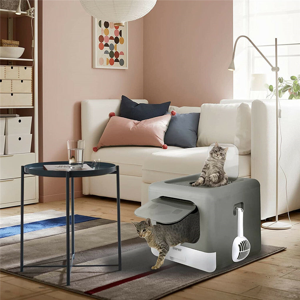 Foldable Fully Enclosed Hooded Cat Litter Box Self-Cleaning Kitty Toilet w Tray - Image 4