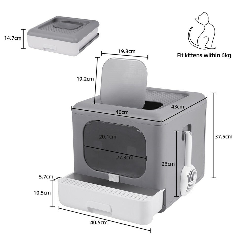 Foldable Fully Enclosed Hooded Cat Litter Box Self-Cleaning Kitty Toilet w Tray - Image 5