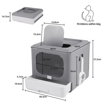 Foldable Fully Enclosed Hooded Cat Litter Box Self-Cleaning Kitty Toilet w Tray - Image 5