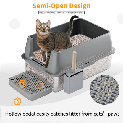 65L Big Cat Stainless Steel Litter Box With Lid High Wall With Triple Pedal Gray - Image 8