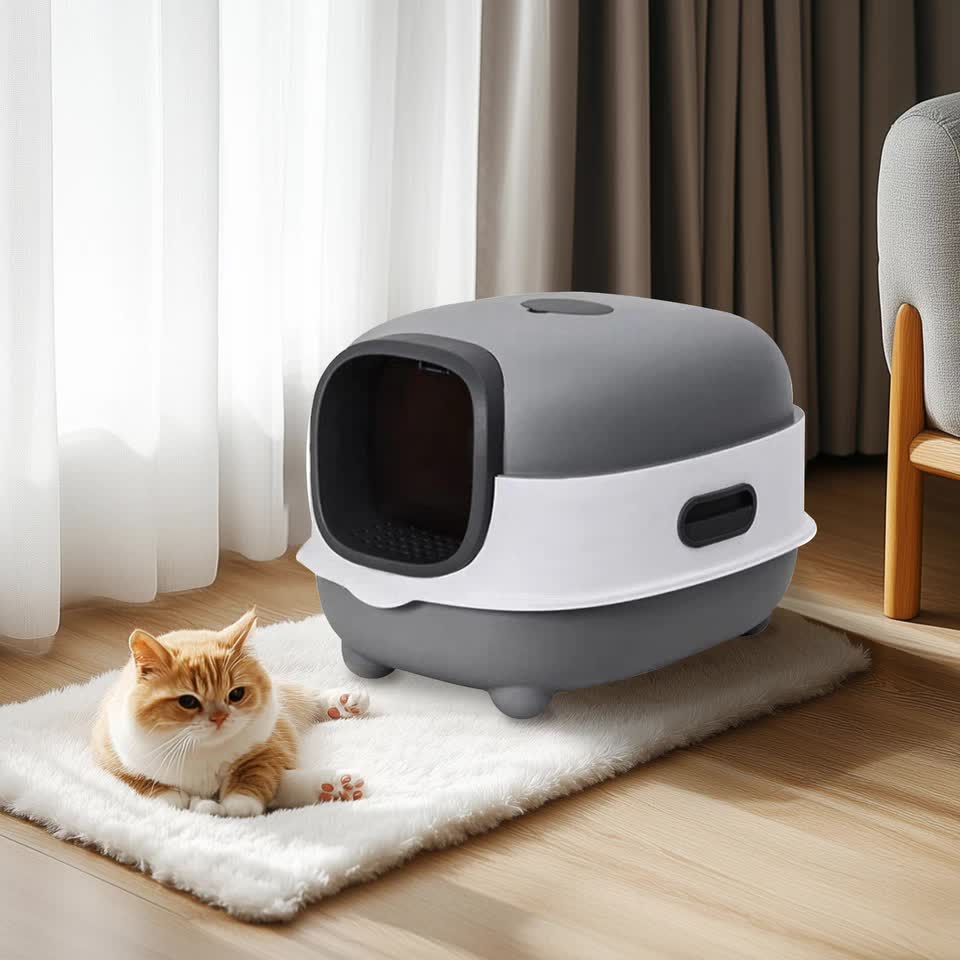 Large Capacity Enclosed Cat Litter Box with Hood and Scoop, Leak-Proof Design - Image 4