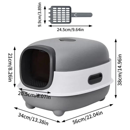 Large Capacity Enclosed Cat Litter Box with Hood and Scoop, Leak-Proof Design - Image 5