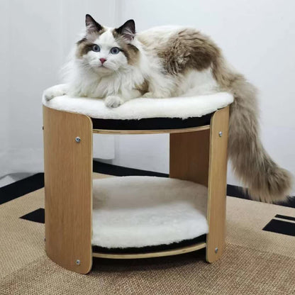 Natural Wood Cat Bunk Bed with Cushioned Two Tiers for Stylish Pet Comfort - Image 2