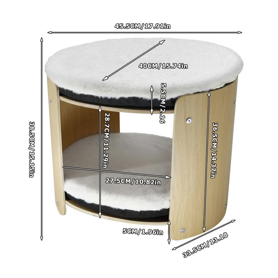 Natural Wood Cat Bunk Bed with Cushioned Two Tiers for Stylish Pet Comfort - Image 7