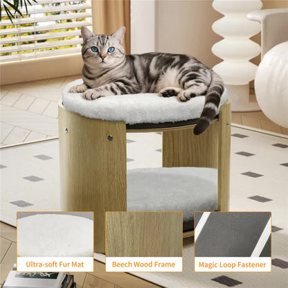 Natural Wood Cat Bunk Bed with Cushioned Two Tiers for Stylish Pet Comfort - Image 8