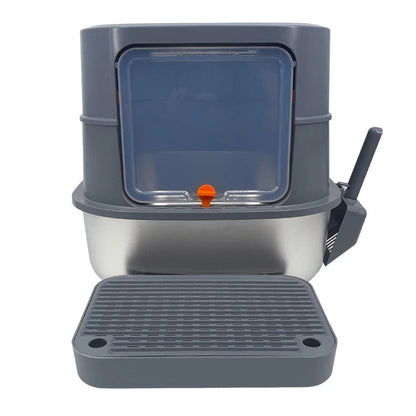 P&P Jumbo Stainless Steel Cat Litter Box for Multi-Cats Large Toilet Box with Removable Lid