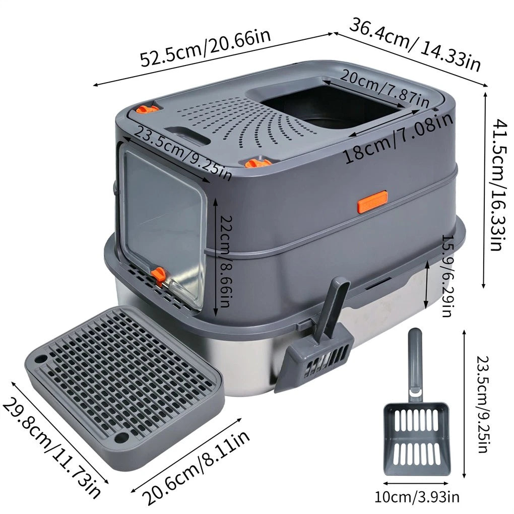 P&P Jumbo Stainless Steel Cat Litter Box for Multi-Cats Large Toilet Box with Removable Lid - Image 2