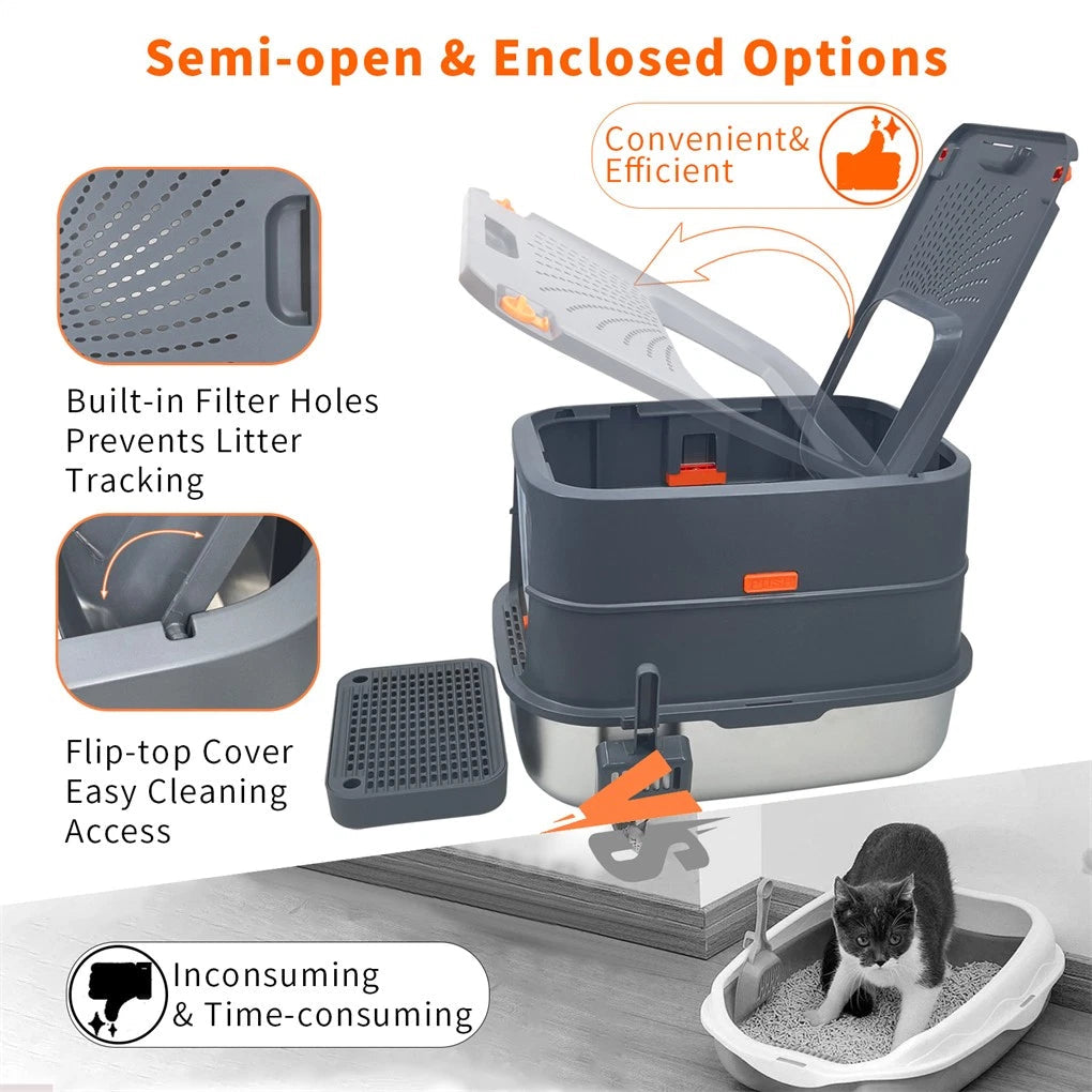 P&P Jumbo Stainless Steel Cat Litter Box for Multi-Cats Large Toilet Box with Removable Lid - Image 4