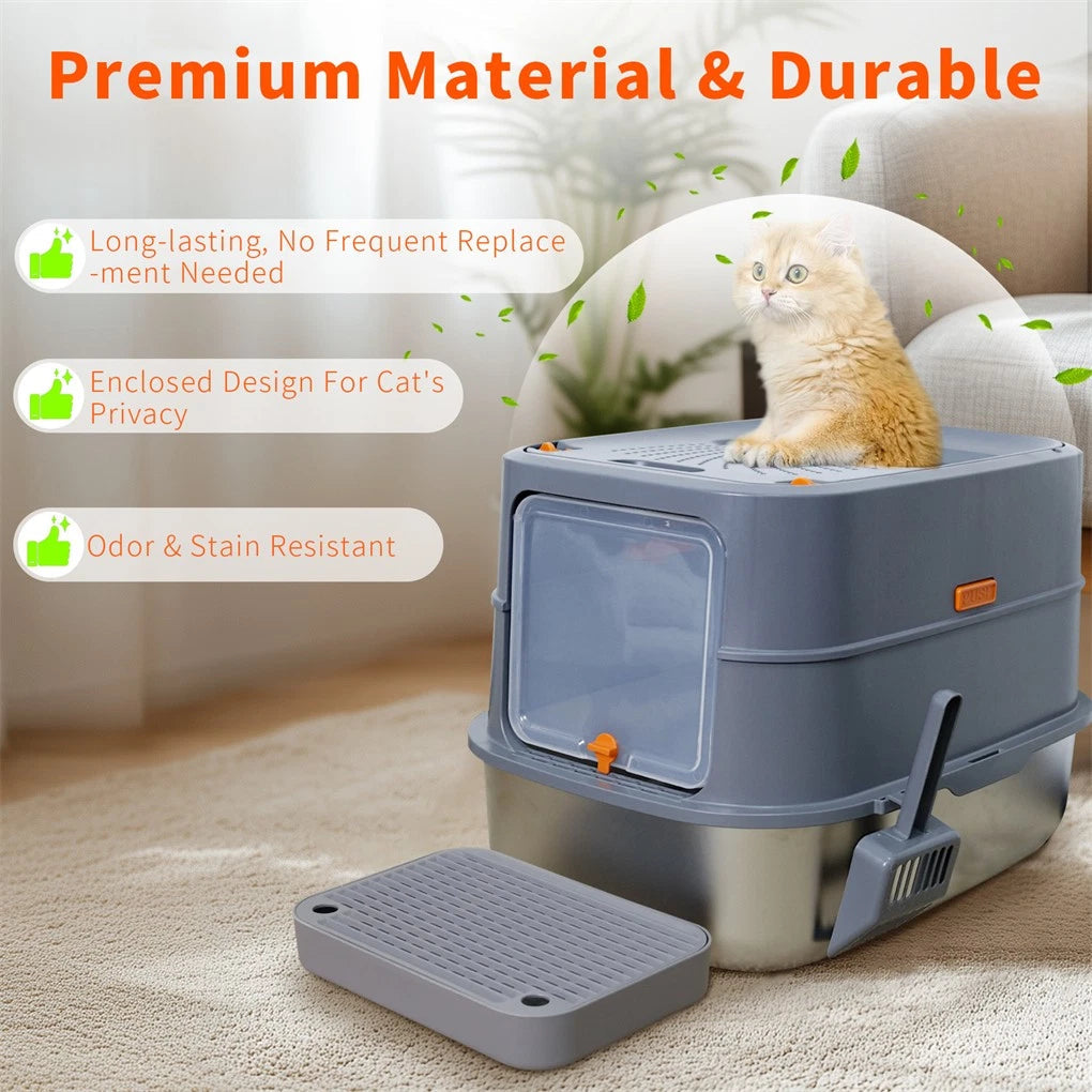 P&P Jumbo Stainless Steel Cat Litter Box for Multi-Cats Large Toilet Box with Removable Lid - Image 5