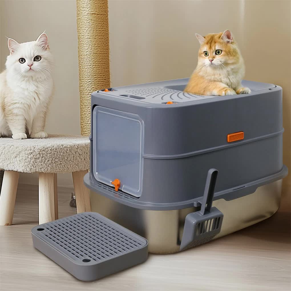 P&P Jumbo Stainless Steel Cat Litter Box for Multi-Cats Large Toilet Box with Removable Lid - Image 6