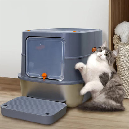 P&P Jumbo Stainless Steel Cat Litter Box for Multi-Cats Large Toilet Box with Removable Lid - Image 7