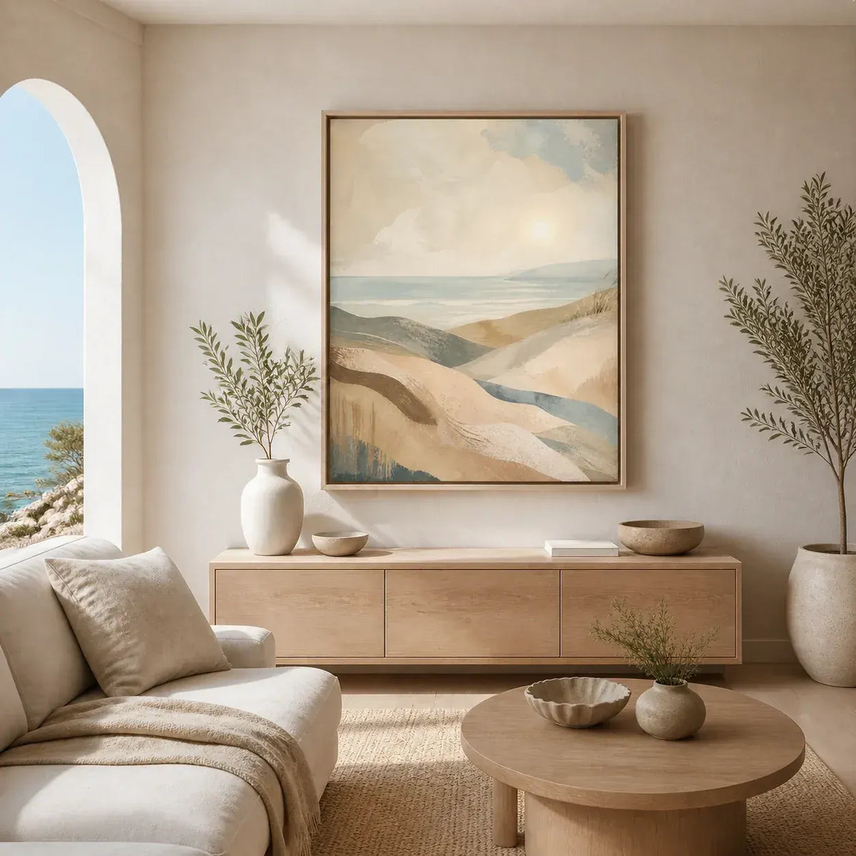 Coastal Drift Floating Frame Canvas Wall Art - Portrait - 40W x 50H cm - Black