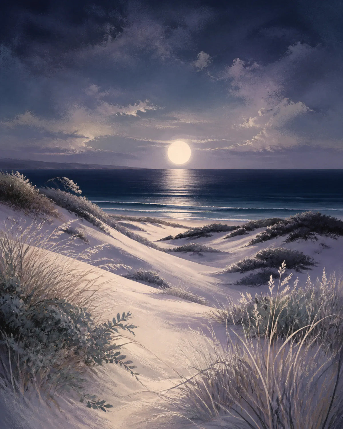 Moonlit Dunes Floating Frame Canvas Wall Art - Portrait - 40W x 50H cm - Natural Birch - Image 4