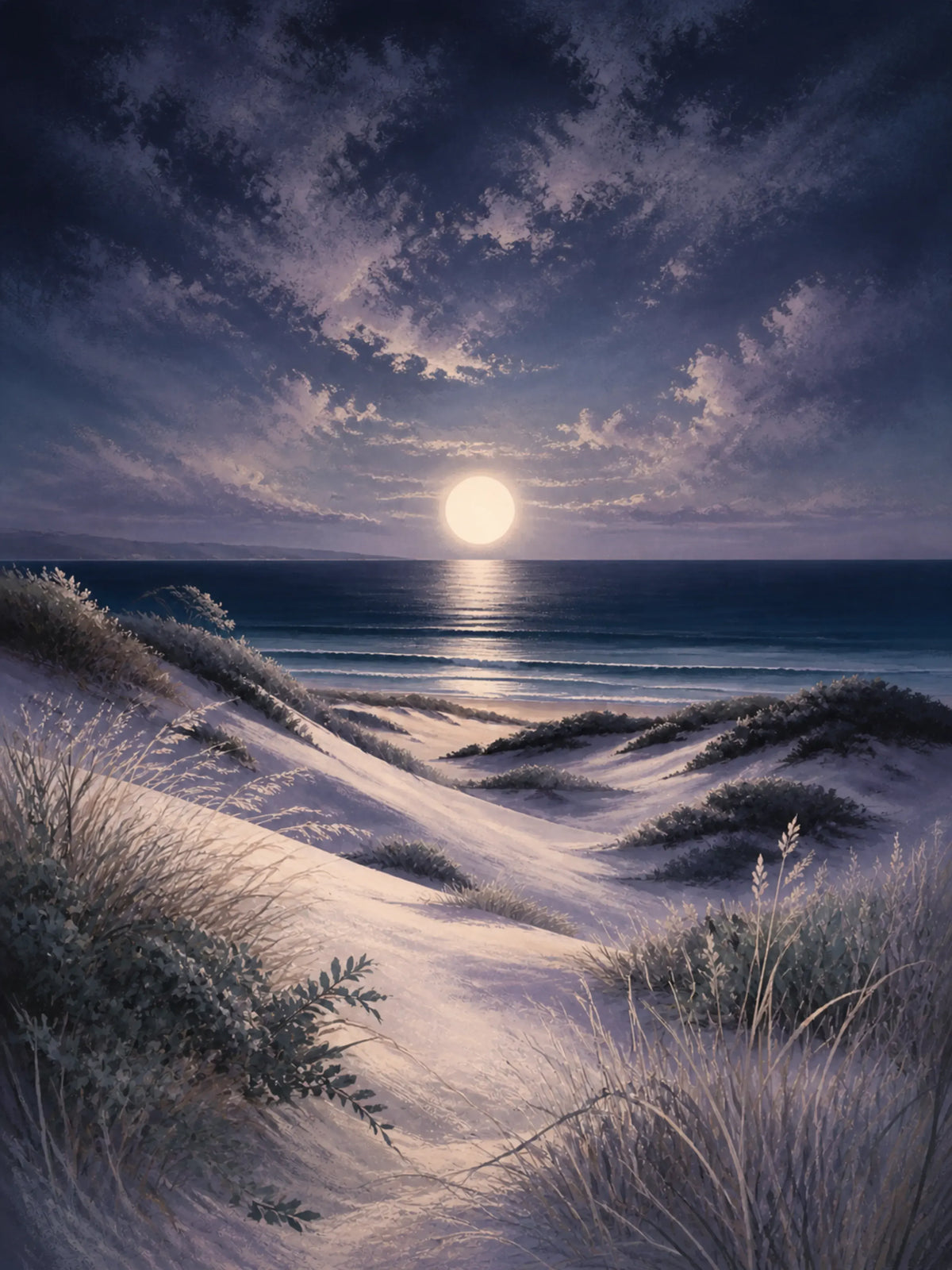 Moonlit Dunes Floating Frame Canvas Wall Art - Portrait - 40W x 50H cm - Natural Birch - Image 5