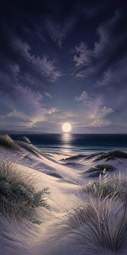 Moonlit Dunes Floating Frame Canvas Wall Art - Portrait - 40W x 50H cm - Natural Birch - Image 6