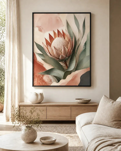 Protea Hush Floating Frame Canvas Wall Art - Portrait - 60W x 120H cm - Natural Birch - Image 2