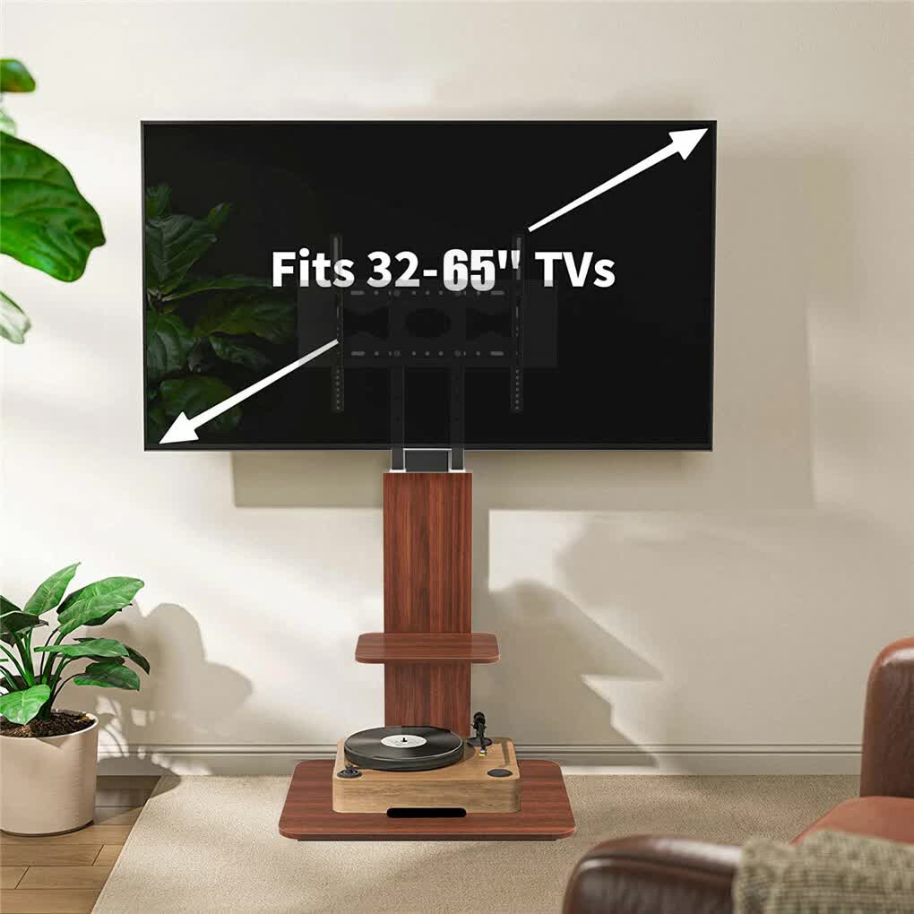 32"-65" Tv Floor Stand Adjustable Corner Tv Mount Bracket With Sturdy Wood Base - Image 2