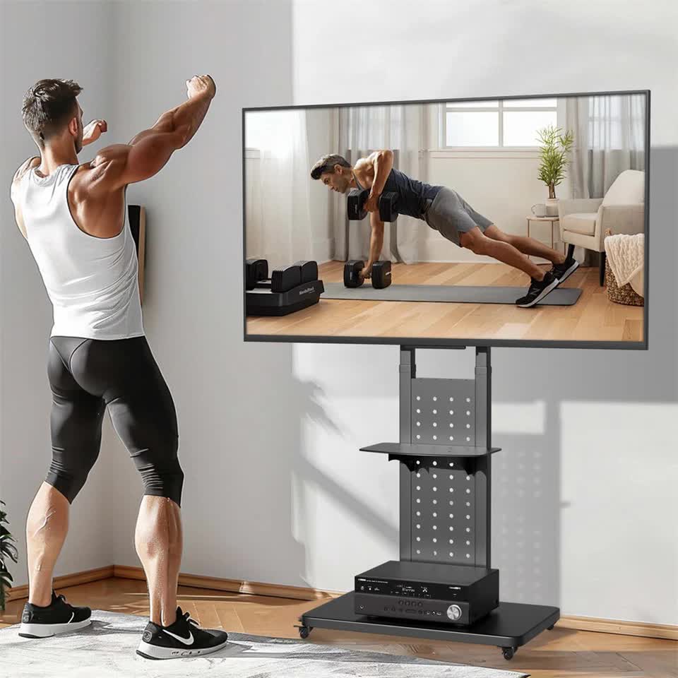 Heavy-Duty Rolling TV Cart Stand with Wheels for 32"–65" TVs | Height Adjustable Mobile Floor Mount - Image 3
