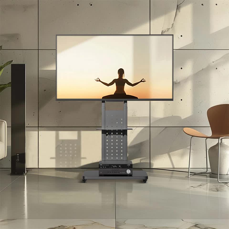 Heavy-Duty Rolling TV Cart Stand with Wheels for 32"–65" TVs | Height Adjustable Mobile Floor Mount - Image 4