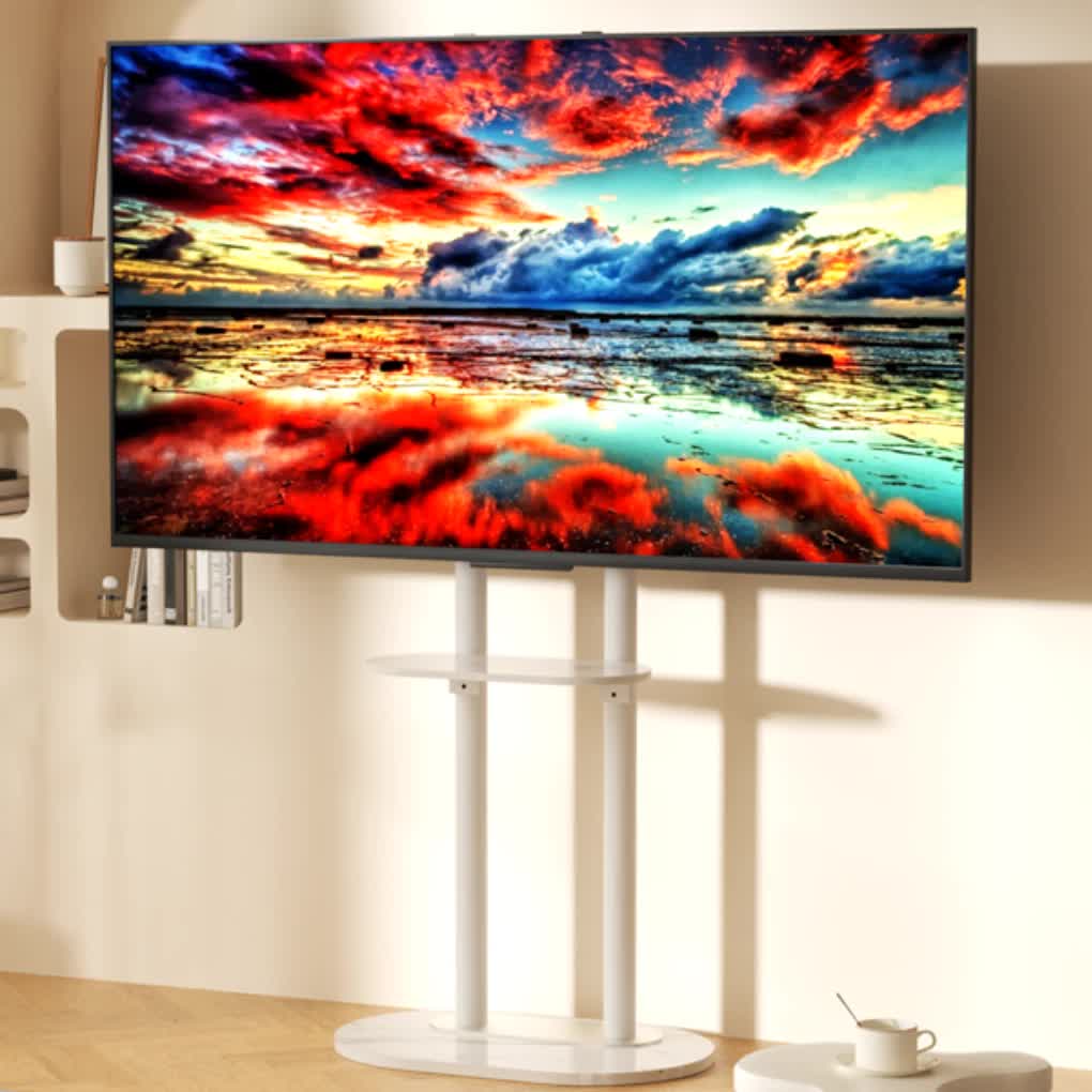 Minimalist Marble Textured Floor Tv Stand 32"-75" Strong Steel Tv Bracket Stable - Image 2