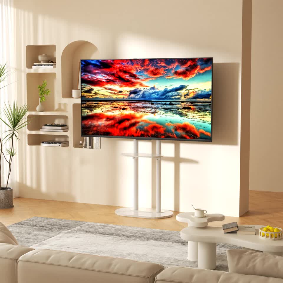 Minimalist Marble Textured Floor Tv Stand 32"-75" Strong Steel Tv Bracket Stable - Image 5