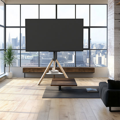 FIN 32-75 Inch Swivel Tripod TV Stand Stable Wooden Legs TV Mount with Marble Shelf - Image 3