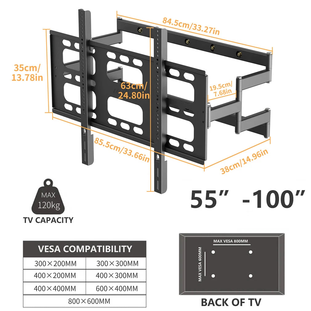 Black Heavy-Duty Swivel TV Wall Mount With Articulating Arm Support - Image 5