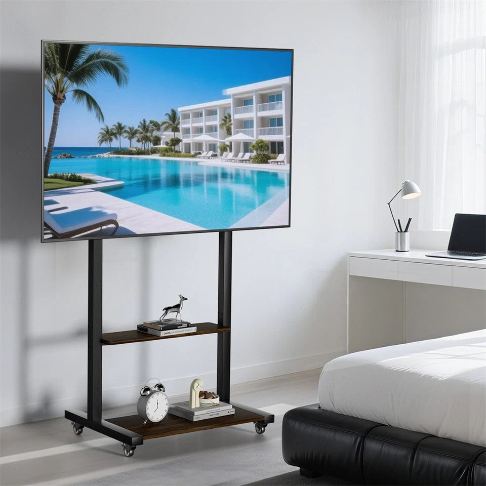 Adjustable Rolling TV Stand for 40 to 100 Inch Screens with Shelves - Image 3