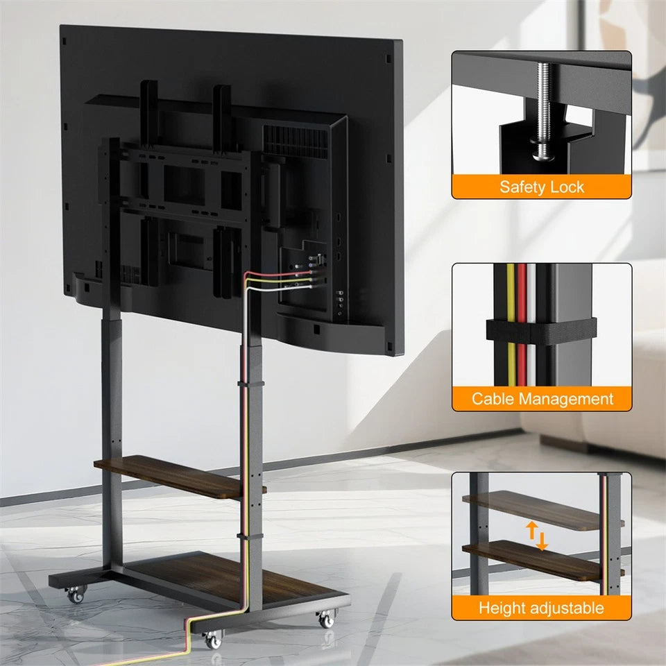 Adjustable Rolling TV Stand for 40 to 100 Inch Screens with Shelves - Image 5