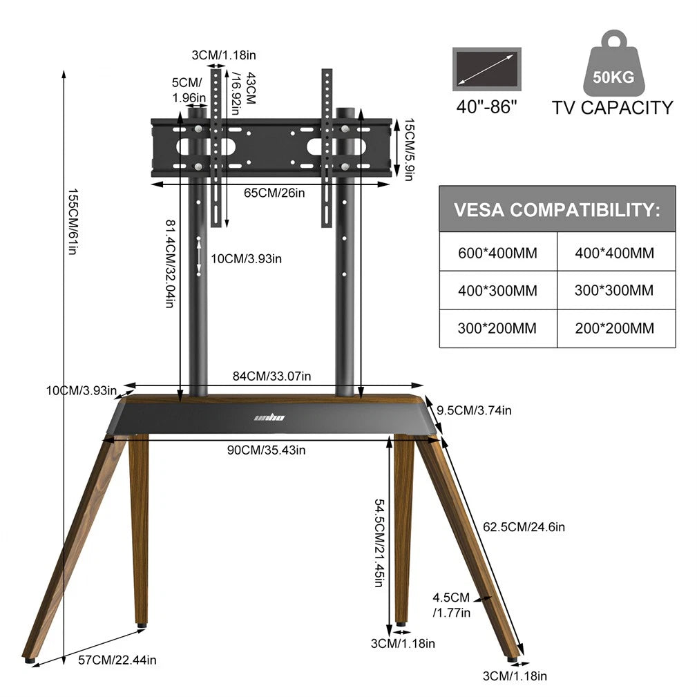 40-86 Inch Large Modern TV Floor Stand Mount - Height Adjustable LED LCD OLED Display Bracket with Trapezoidal Frame - Image 5
