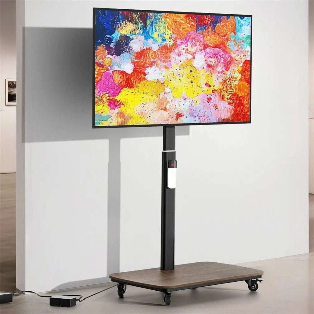 37-75 Inch Electric Height Adjustable Rolling TV Stand - Motorized Floor Mount with Remote Control, Shelf & Lockable Wheels - Image 2