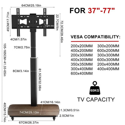 37-75 Inch Electric Height Adjustable Rolling TV Stand - Motorized Floor Mount with Remote Control, Shelf & Lockable Wheels - Image 3