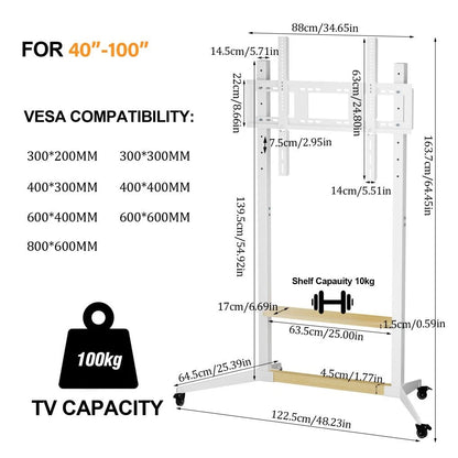 Height Adjustable Steel TV Stand on Wheels - Heavy Duty Mobile Floor Mount Cart for 40ï¿½100 Inch TVs, 100kg Capacity - Image 4