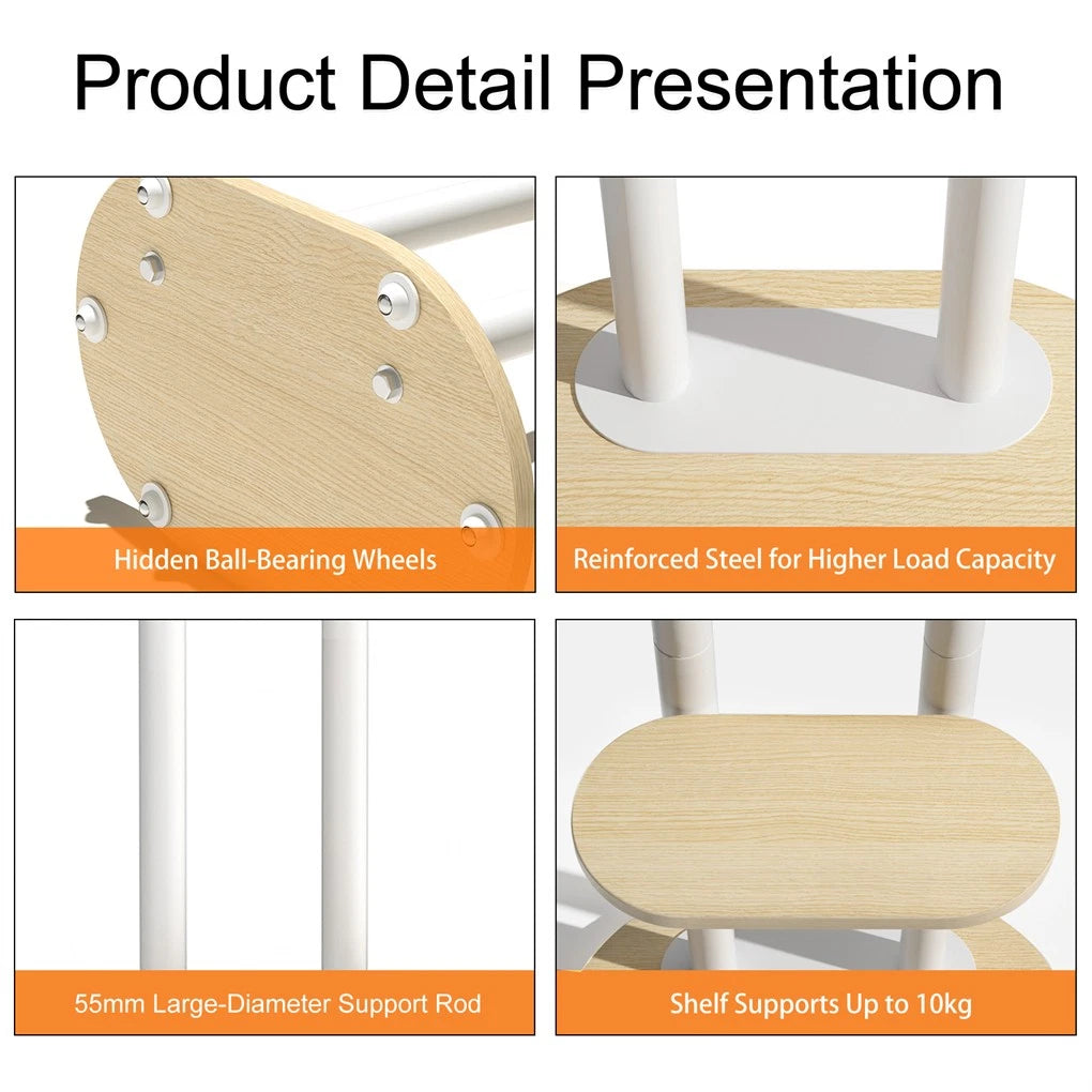 40-75 Inches Heavy Duty Mobile TV Floor Stand with Wooden Shelf, Height Adjustable Rolling TV Mount for Flat Screen, Free-Standing Steel TV Bracket with Wheels - Image 4