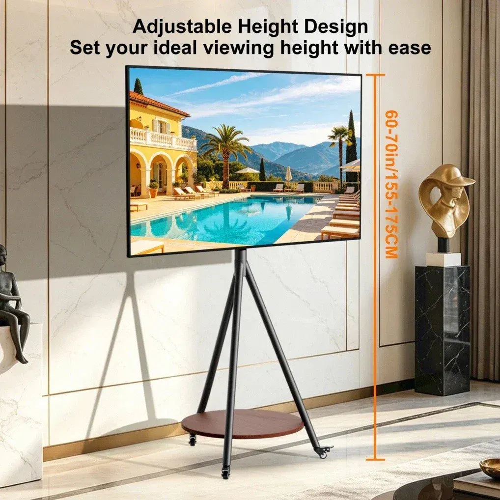 Movable Tripod Floor TV Stand with Wheels & Shelf for 40-75 Inch TVs - Height Adjustable Freestanding TV Mount up to 50kg - White - Image 4