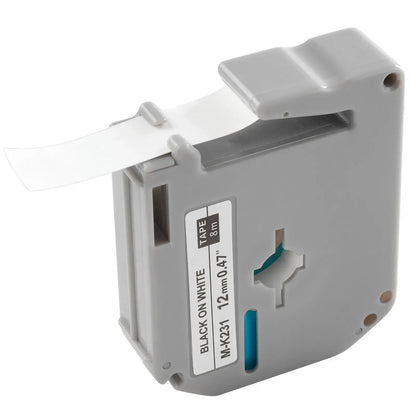 Label Maker Tape, 0.47 in / 12 mm Black on White Label Cartridge Compatible for Various Types of Brother Labelers