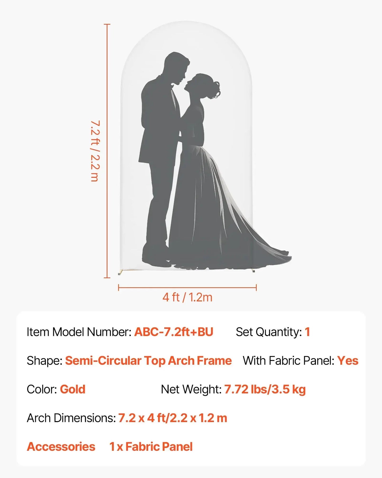 Arch Backdrop Stand, 2.2 x 1.2 m, Stable Structure, 1 Set Gold Metal Arch Backdrop Stand with Cover for Wedding - Image 3