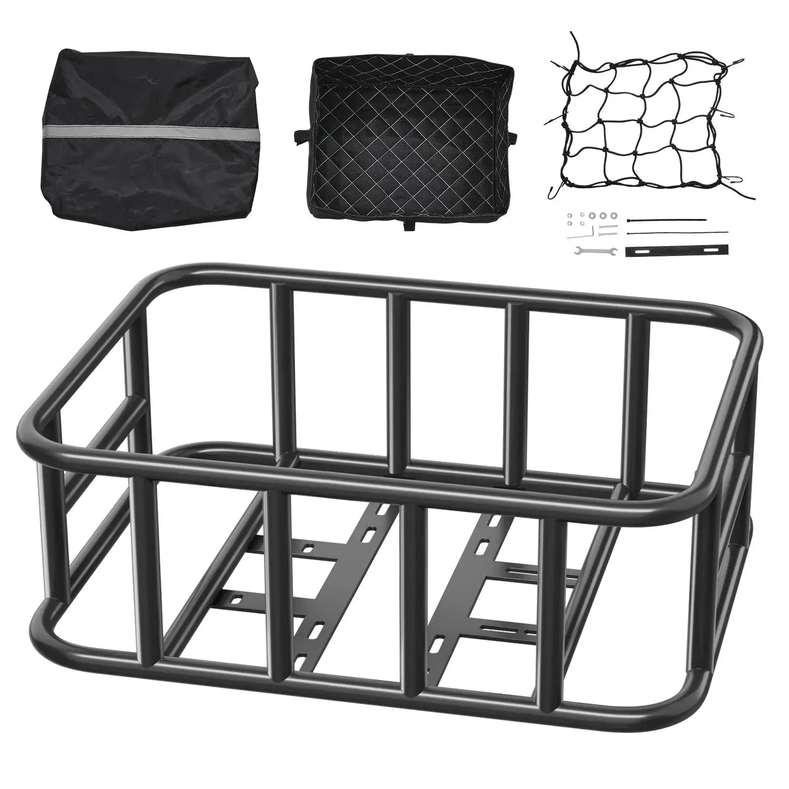 Rear Bike Basket, Medium Bicycle Basket with Cargo Net, Liner & Waterproof Cover, Pets, Mounting Tools Included - Image 3