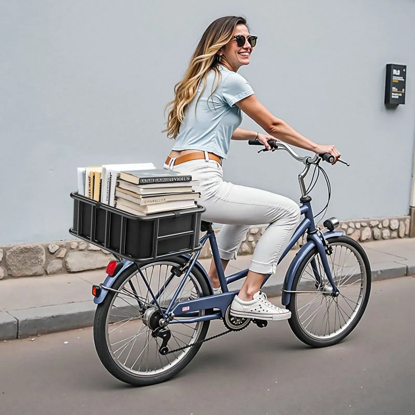 Rear Bike Basket, Medium Bicycle Basket with Cargo Net, Liner & Waterproof Cover, Pets, Mounting Tools Included - Image 4