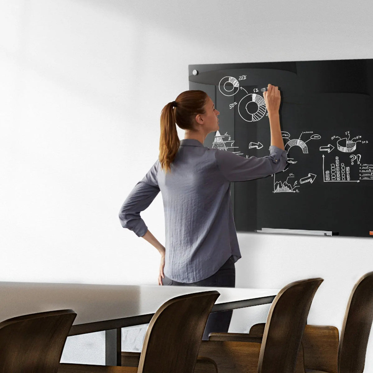 Magnetic Glass Whiteboard 36 x 24 Inch Frameless Dry Erase Board Wall Mounted White Glass Board with Marker Tray Eraser and 2 Markers Black - Image 2