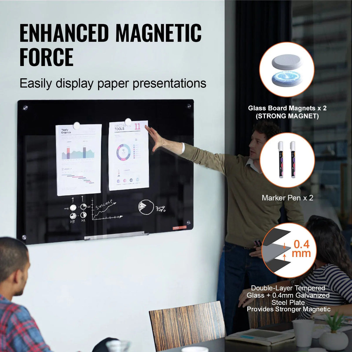 Magnetic Glass Whiteboard 36 x 24 Inch Frameless Dry Erase Board Wall Mounted White Glass Board with Marker Tray Eraser and 2 Markers Black - Image 5
