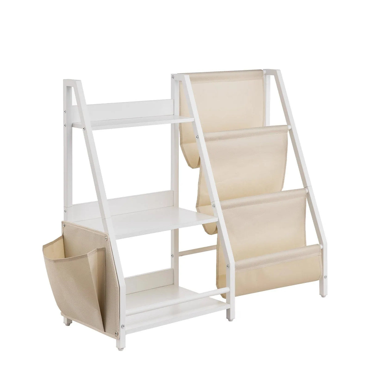 3-Tier Kids Bookshelf & Toy Storage Organizer with Sling Book Rack and Storage Bag For Toddler, Kids Room, Playroom, Kindergarten, Nursery - Image 5