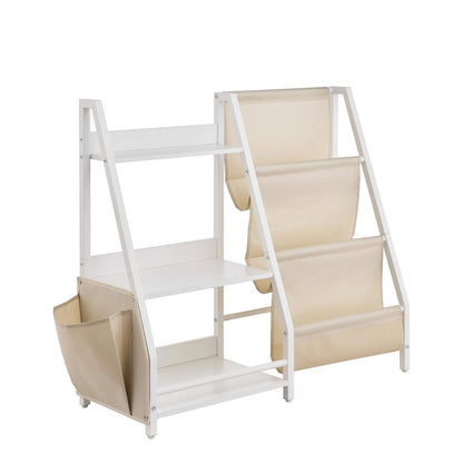 3-Tier Kids Bookshelf & Toy Storage Organizer with Sling Book Rack and Storage Bag For Toddler, Kids Room, Playroom, Kindergarten, Nursery - Image 5
