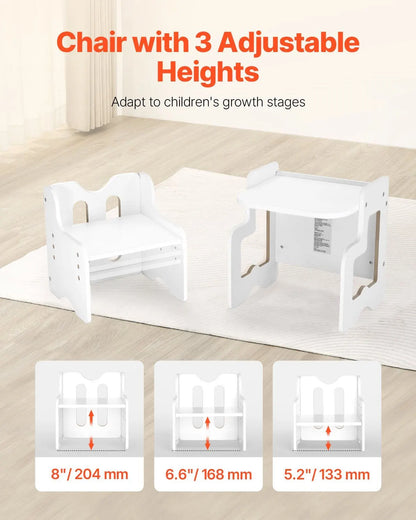 Montessori Weaning Table and Chair Set, 3 In 1 Wooden Toddler Table and Chairs with Chalkboard, Reading, Eating - White - Image 3