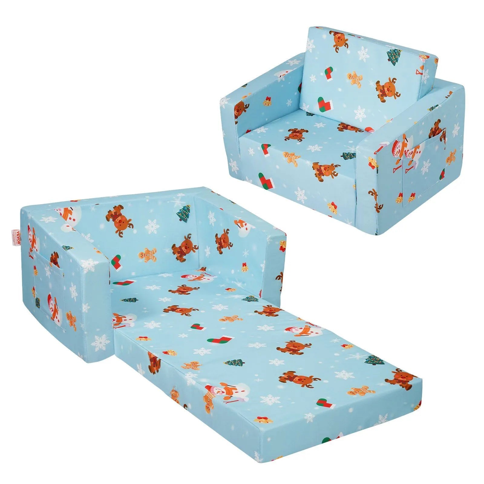 Kids Couch, 2-in-1 Toddler Chairs Comfy, Toddler Couch Sofa Bed Fold Out, Convertible Sofa to Lounger, Sky Blue