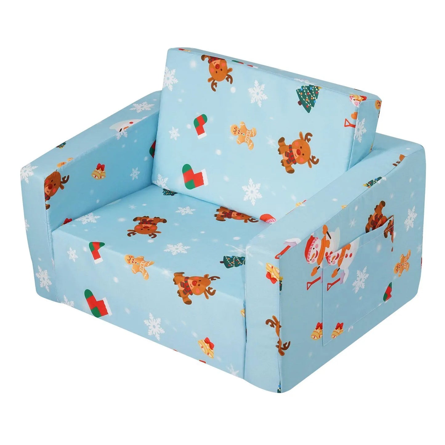 Kids Couch, 2-in-1 Toddler Chairs Comfy, Toddler Couch Sofa Bed Fold Out, Convertible Sofa to Lounger, Sky Blue - Image 2