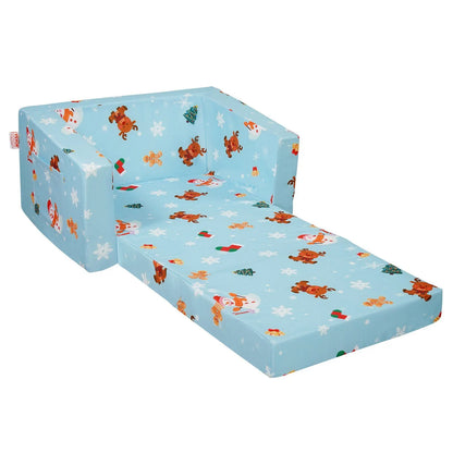 Kids Couch, 2-in-1 Toddler Chairs Comfy, Toddler Couch Sofa Bed Fold Out, Convertible Sofa to Lounger, Sky Blue - Image 3